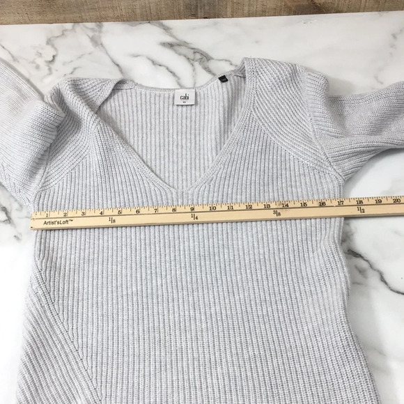 Cabi Gray Knit‎ Deep V Neck Side Zip Sweater Womens XS Cotton Pullover - Picture 10 of 12
